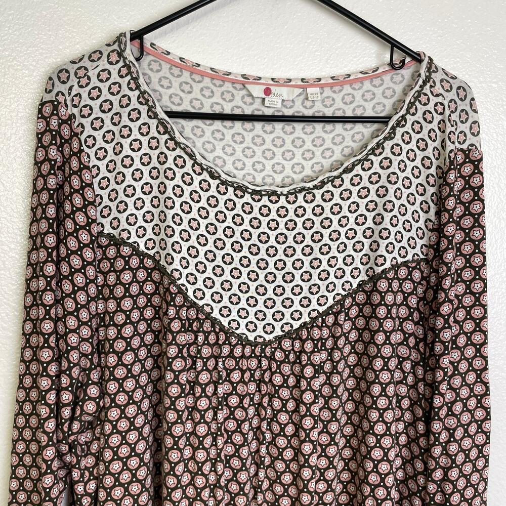 Boden Long Sleeve Shirt Womens Size 18 Plus Natasha Star Print Stretch Scallop - Picture 3 of 10
